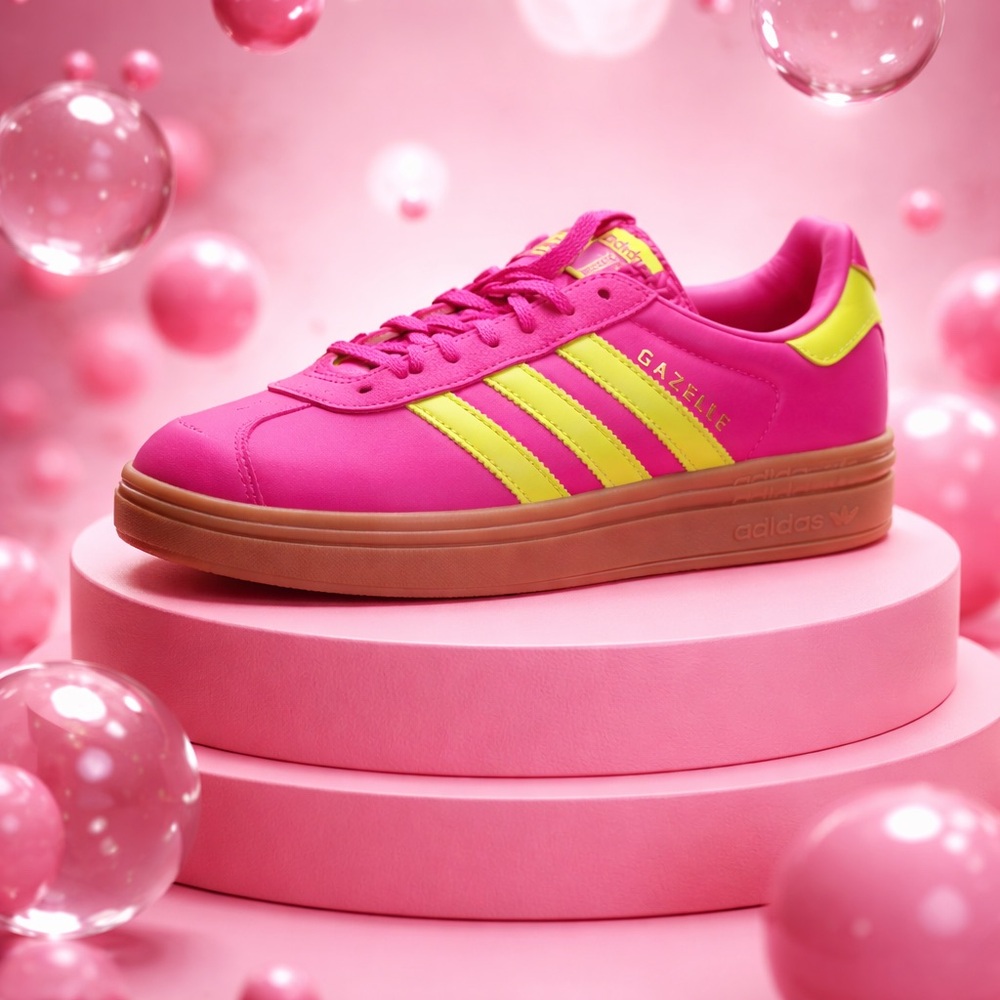 SOLD! Adidas Gazelle Women's Vibrant Pink and Neon Yellow Sneakers - Picture 1 of 4